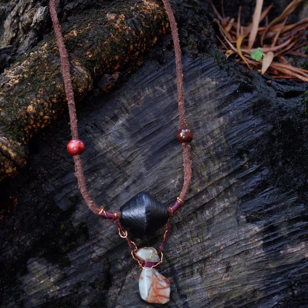 Wellness Stone Pendant Pendant with Leather and Copper