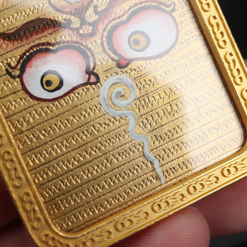 Yellow Jambhala and Prajnaparamita Eye Tibetan Thangka Pendant