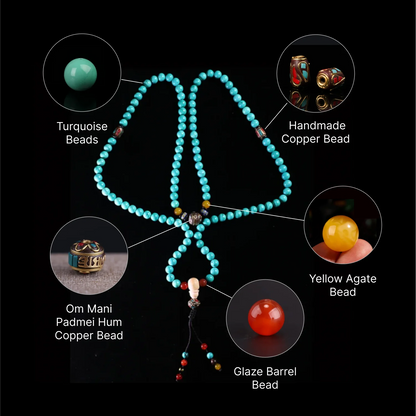 Robust Wealth Sturdy Turquoise 108 Mala Beads Necklace