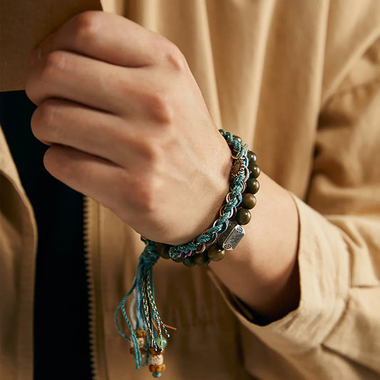 Serenity Blessing Couple Bracelet ï¿?Handcrafted Bodhi Seed and Silver Charm