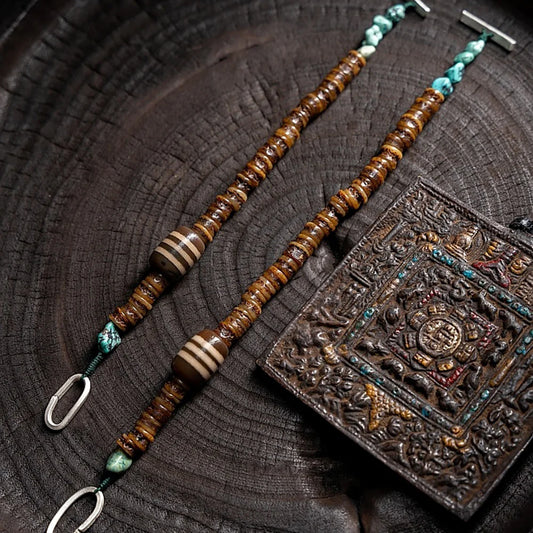 Sacred Protector Turquoise & Yak Bone Stering Silver Bracelet